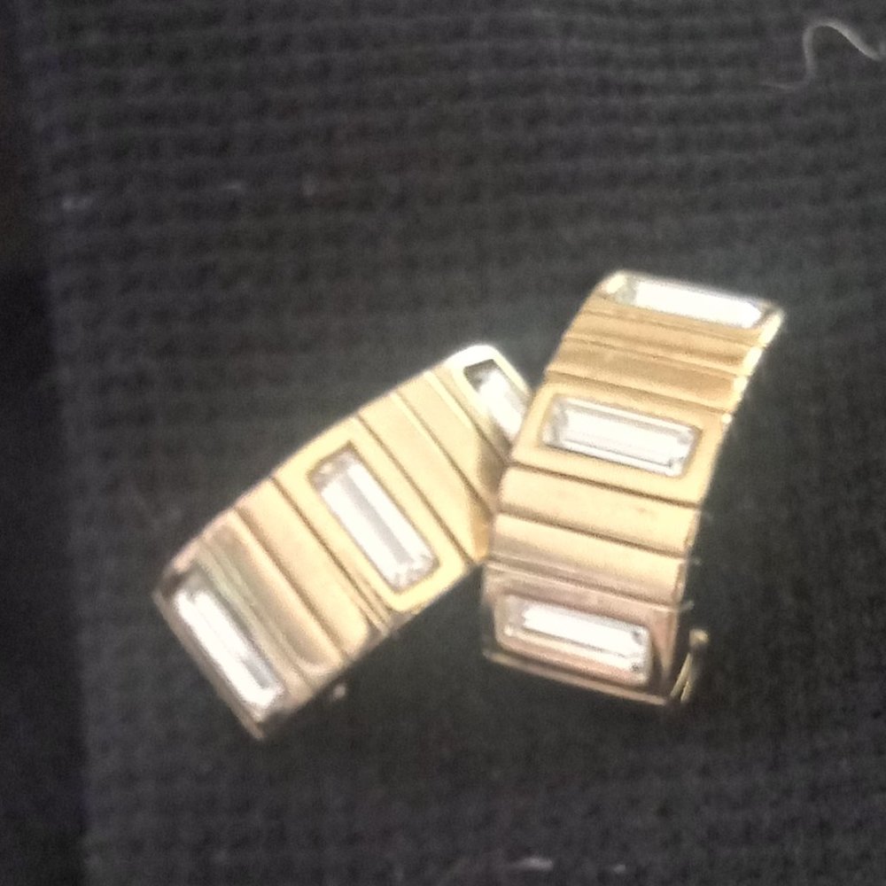 Vintage GIVENCHY Gold-Tone and Crystal Inset Ribbed Hoop Earrings, Signed